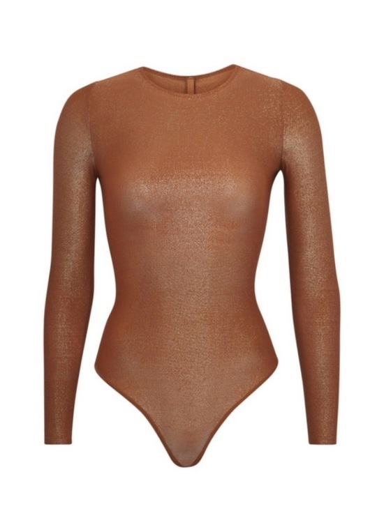 SKIMS Tops - SKIMS Shimmer Long Sleeve Bodysuit in Bronze Small